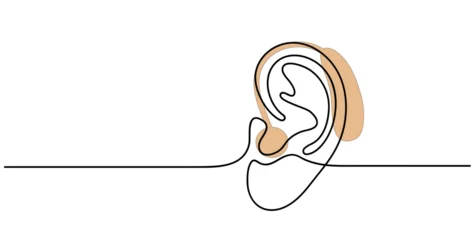Human Ear with Hearing Aid One Continuous Line Art Deaf Health Medical Device Minimalist Vector Illustration © prezent