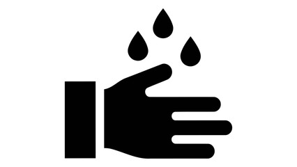 Fototapeta premium A simple black icon depicting a hand being washed with three water droplets. This symbol represents hand hygiene, cleanl
