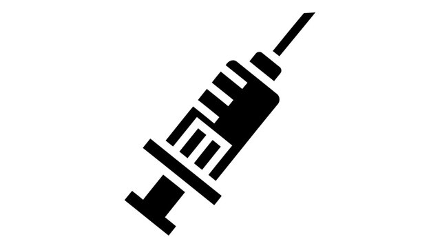 Simple black icon of a medical syringe with a needle, representing injection, vaccination, or drug delivery in healthcar