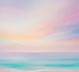Fototapeta premium Tropical beach horizon with dreamy sunlight haze and soft ocean blur
