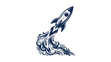 Retro rocket launching with stylized smoke trails, vintage illustration © anis