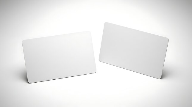 Two blank business card mockups standing side by side for corporate branding identity design presentation