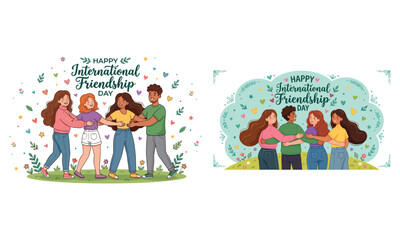 Fototapeta premium Celebrating international friendship day diverse friends embracing together vector illustration