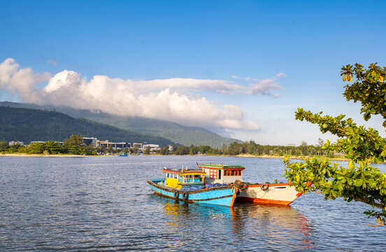 Fishing boats at Da Nang peninsular,along the central coast of Vietnam.