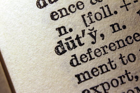 Word duty on dictionary page, macro close up