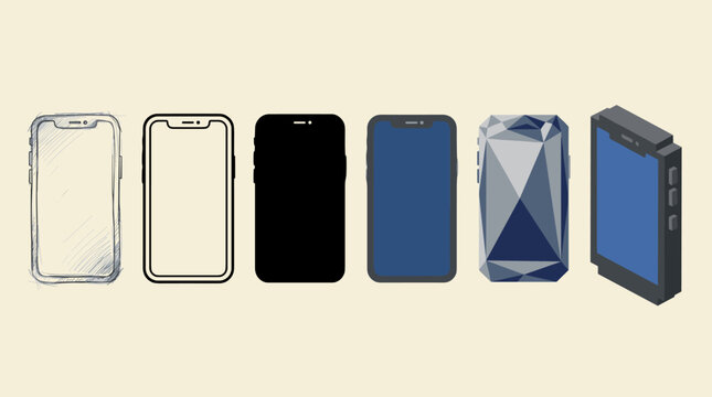 Diverse Smartphone Design Evolution: A Collection of Artistic and Modern Mobile Technology Illustrations