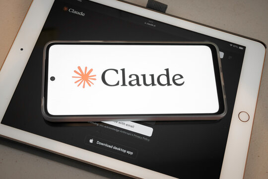 Mexico city, mexico, 05 29 2026, claude ai logo on phone screen over tablet