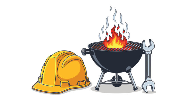 Hard Hat and Grill with Tools.