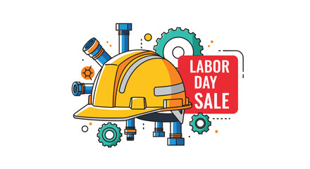 Naklejka premium Yellow Hard Hat Labor Day Sale 6.