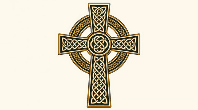 Celtic knot cross design with traditional interlace details
