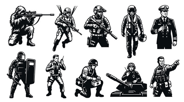 Military Forces Special Operations and Tactical Soldier Silhouette Set