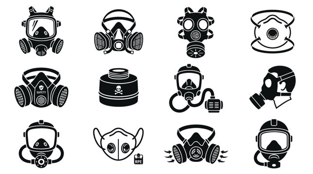 Protective respirator and industrial gas mask icon collection