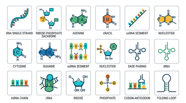 RNA and DNA molecular structures and nucleotide diagrams.