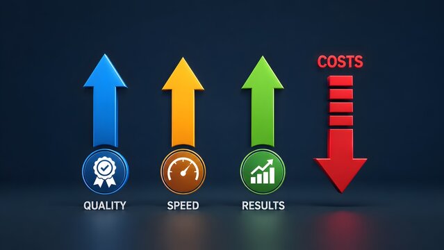 Executive Performance Metrics Showing Rising Quality and Results With Declining Operational Costs