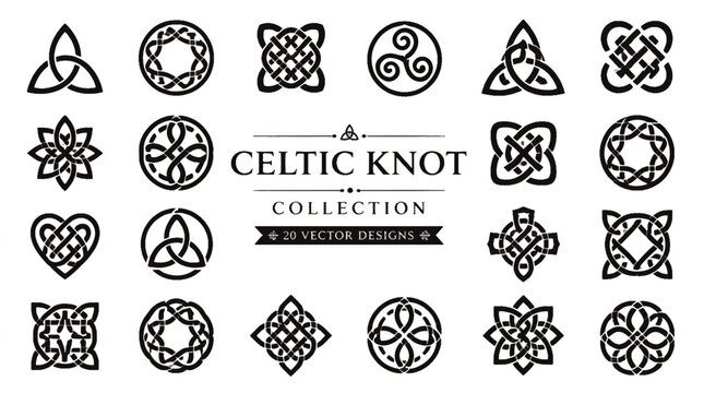 Celtic knot designs showcased in assorted interwoven symbols vector collection