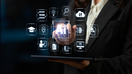 Obraz premium AI assisted knowledge training study system and online education process innovation for digital transformation to online student on internet guide lesson. Self improvement. Corpus