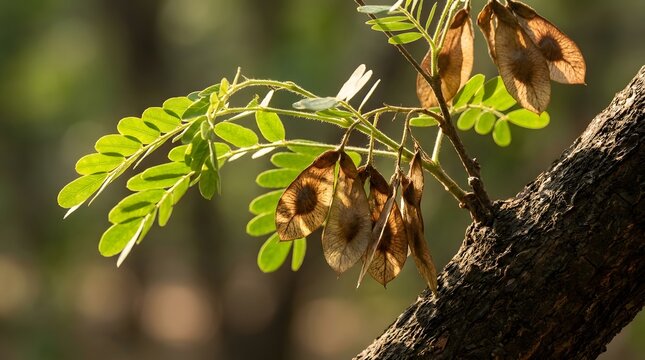 Macro of Dalbergia Sissoo Tree Fruits and Leaves