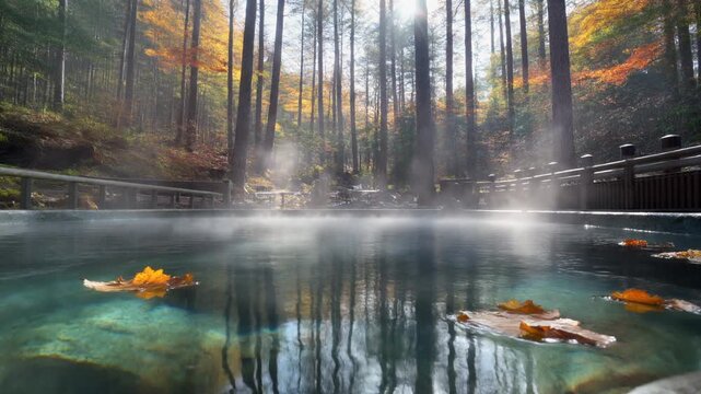Cinematic Slow Motion Empty Outdoor Ashiyu Foot Bath Japanese Hot Spring Onsen Loop