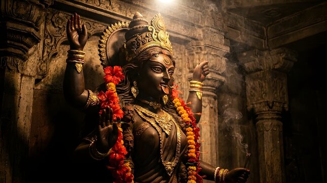 Majestic Statue of Hindu Goddess Kali in Temple