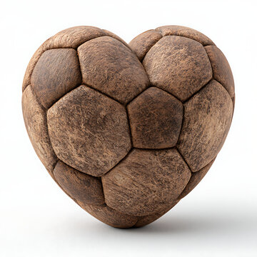 A cute heart-shaped football with a smooth matte texture, presented as a high-quality 3D design element on a clean white background. This charming graphic asset creatively combines the passion for soc
