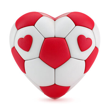 A cute heart-shaped football with a smooth matte texture, presented as a high-quality 3D design element on a clean white background. This charming graphic asset creatively combines the passion for soc