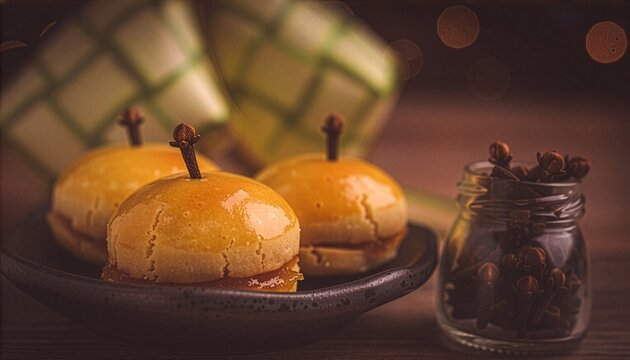 Traditional Indonesian pineapple tart cookies topped with clove for Eid celebration