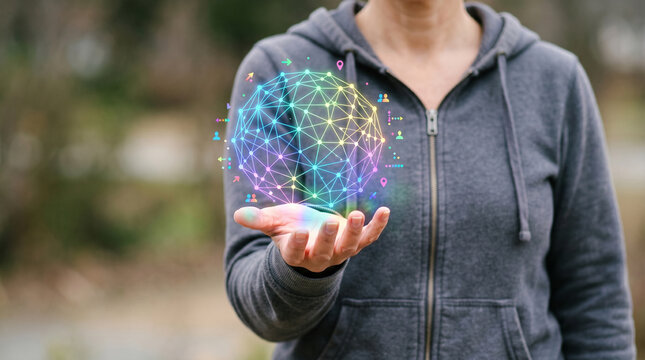 Start up bootstrap business technology innovation network digital sphere in hand