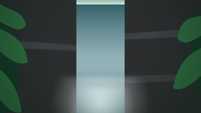 Abstract Minimalist Waterfall Animation with Tropical Leaves Frame.