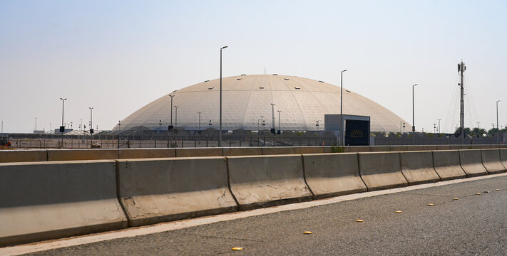 The Jeddah Superdome exhibition and entertainment arena seen from the highway in Saudi Arabia