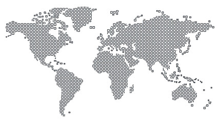 Fototapeta premium World map made of square outlines representing continents and countries global geography.