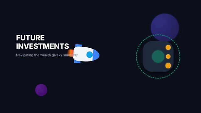 Future Investments Animated Concept Video Featuring Rocket Launch and Financial Growth Data.