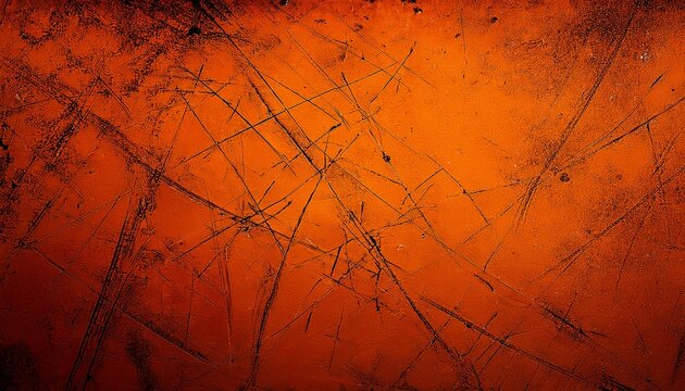 abstract grunge texture creating a distress pattern on an orange surface with dark scratches and rough vintage effects