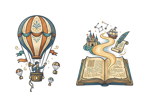 Pirate treasure map with compass and coins illustration.