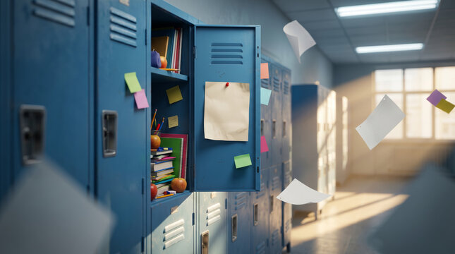 School Locker Announcement Mockup with Cinematic Lighting Background