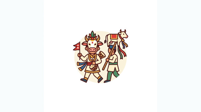 Nepalese Cultural Cow Parade Gai Jatra Festival Illustration