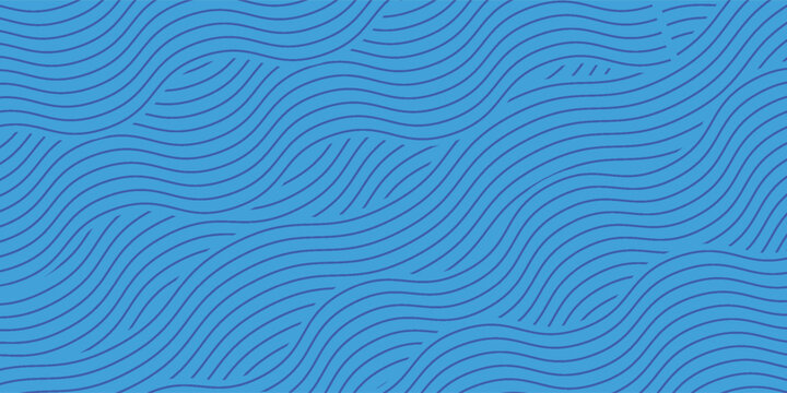 Abstract background with blue and cyan hand-drawn wavy lines pattern. Seamless minimalist abstract noodle or hair curve texture vector illustration.