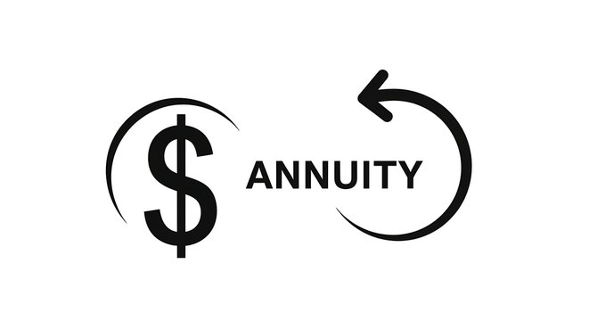 Annuity symbol representing a recurring financial payment cycle is displayed as a bold graphic icon.