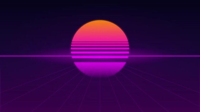 Retro Futuristic Synthwave Neon Horizon Vector Loop