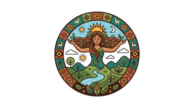 Pachamama Mother Earth Illustration with Andean Cultural Motifs