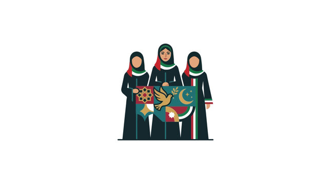Palestinian Women Holding Cultural Banner: Unity and Heritage