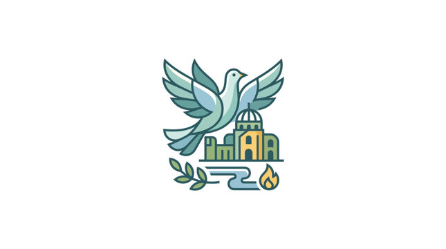 Peace Dove Symbol with Jerusalem Architecture and Olive Branch Icon