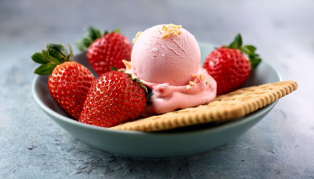 fraise melba ice cream creamy strawberry ice cream with fresh strawberries decorated with cookies like a strawberry sundae