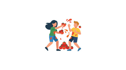 Obraz premium People having fun in a tomato food fight festival