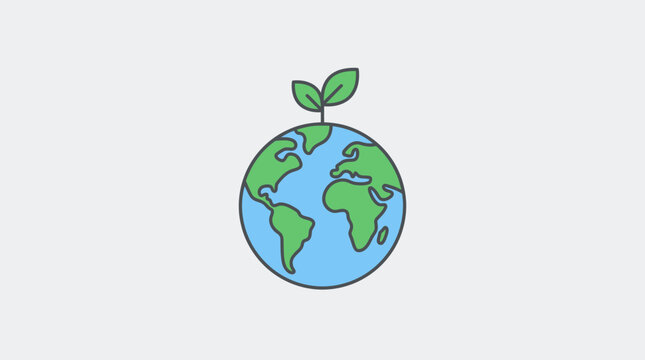 Eco friendly earth globe with green sprout flat vector illustration