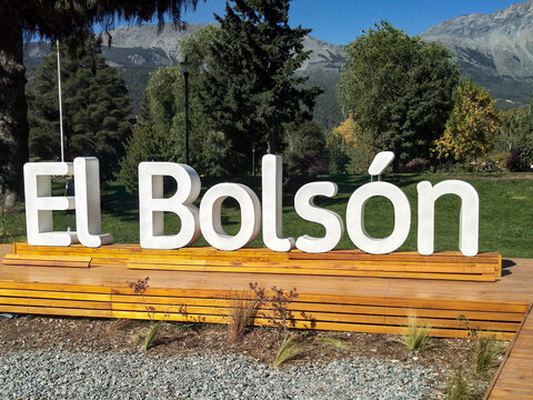 El Bolson sign at Plaza Pagano in Rio Negro Argentina