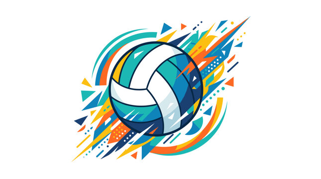 Dynamic volleyball illustration with abstract geometric shapes and vibrant colors