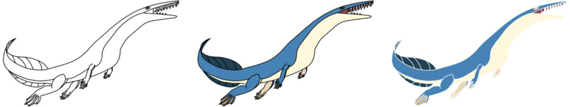 ペルム紀のメソサウルスのデフォルメイラストセット