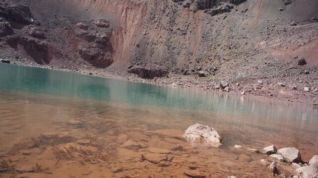 Serene water surface of a high altitude glacial lake in Peru