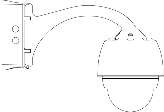 Technical line art illustration of a wall-mounted dome camera housing or PTZ camera enclosure showing side elevation view.