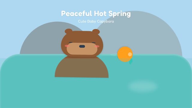 Cute Cartoon Bear Relaxing in a Peaceful Hot Spring Animation.